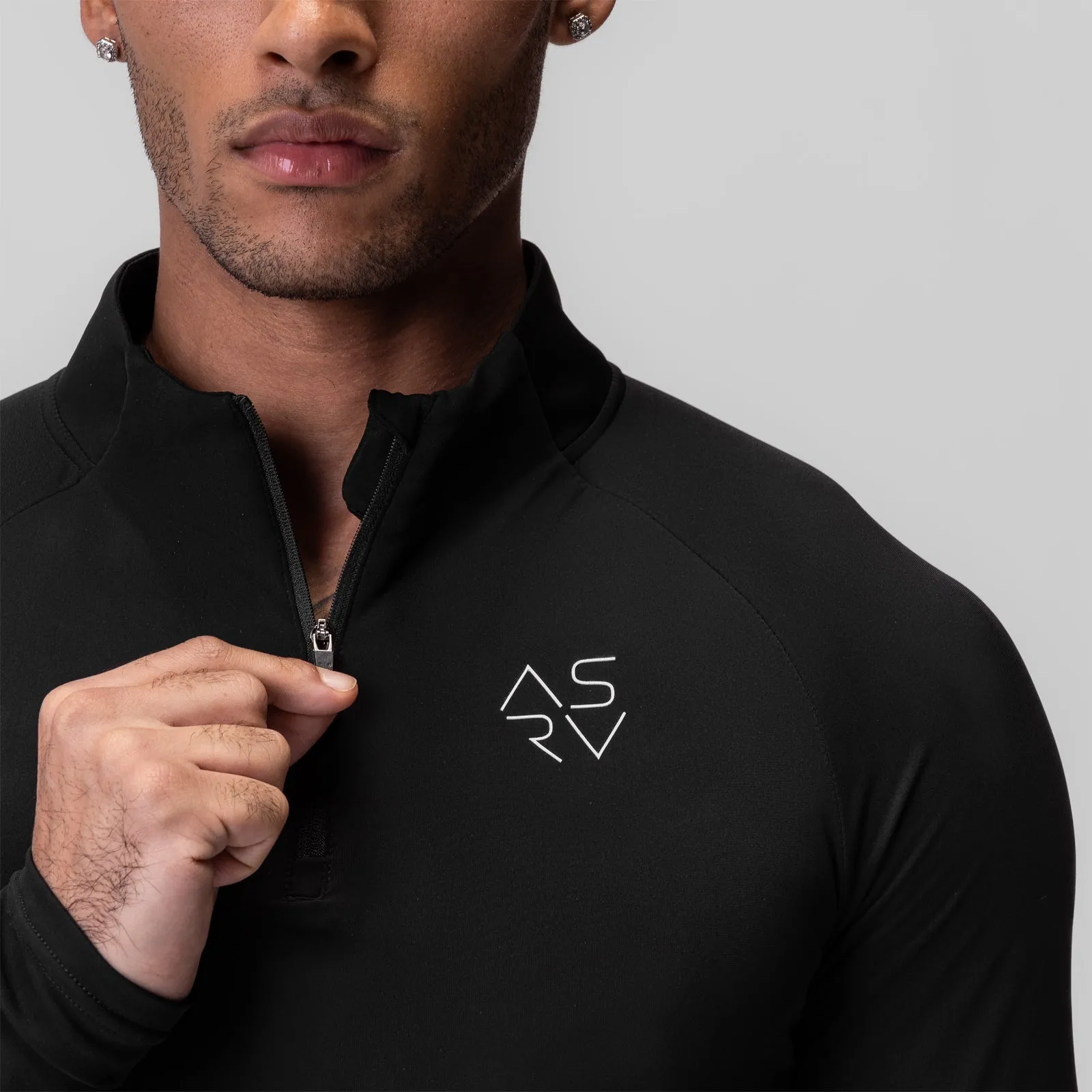 0906. Thermal Training Quarter Zip - Black "Cyber" Durable Hem Finishing Office environment