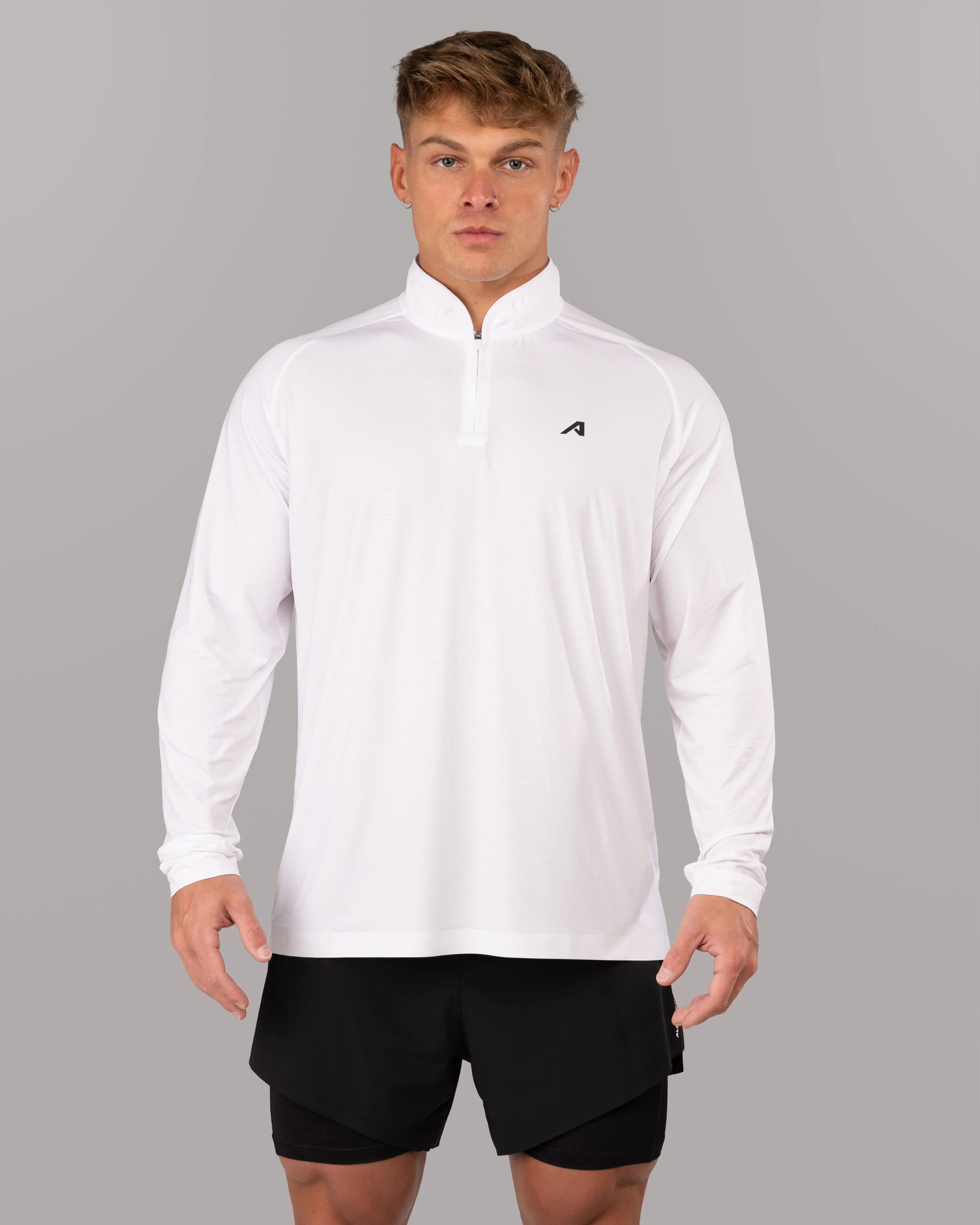 Racer Quarter Zip - White Multi Stitch Reinforcement
