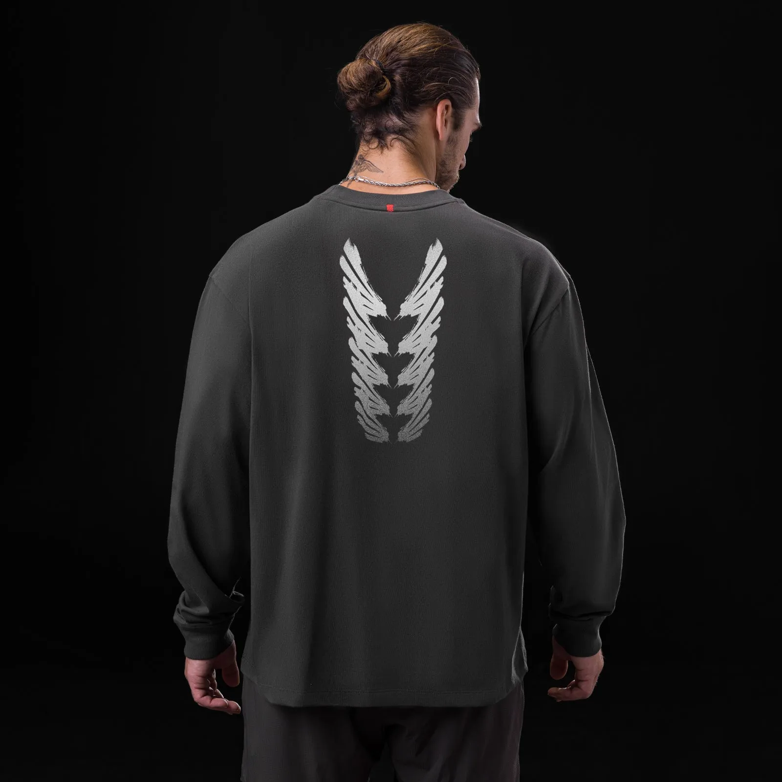 0851. Tech Essential? Relaxed Long Sleeve - Space Grey "Brush Stroke" Bathrobe