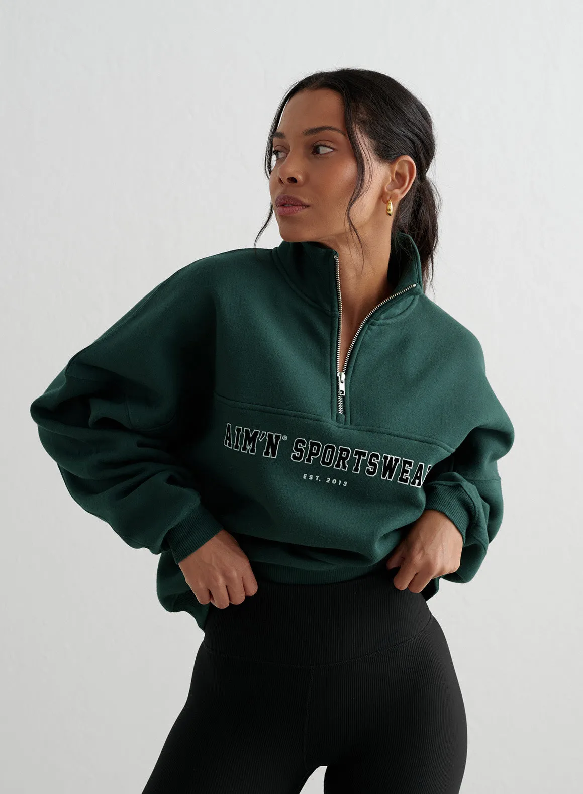 Deep Emerald Varsity Sweat Half Zip hat