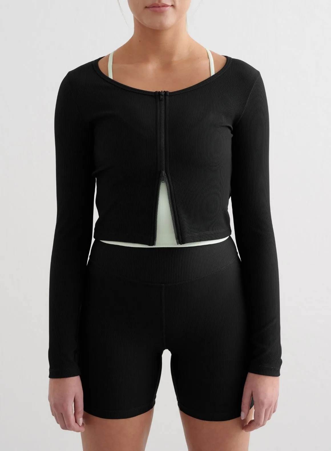Black Ribbed Performance Zipped Cardigan slim fit
