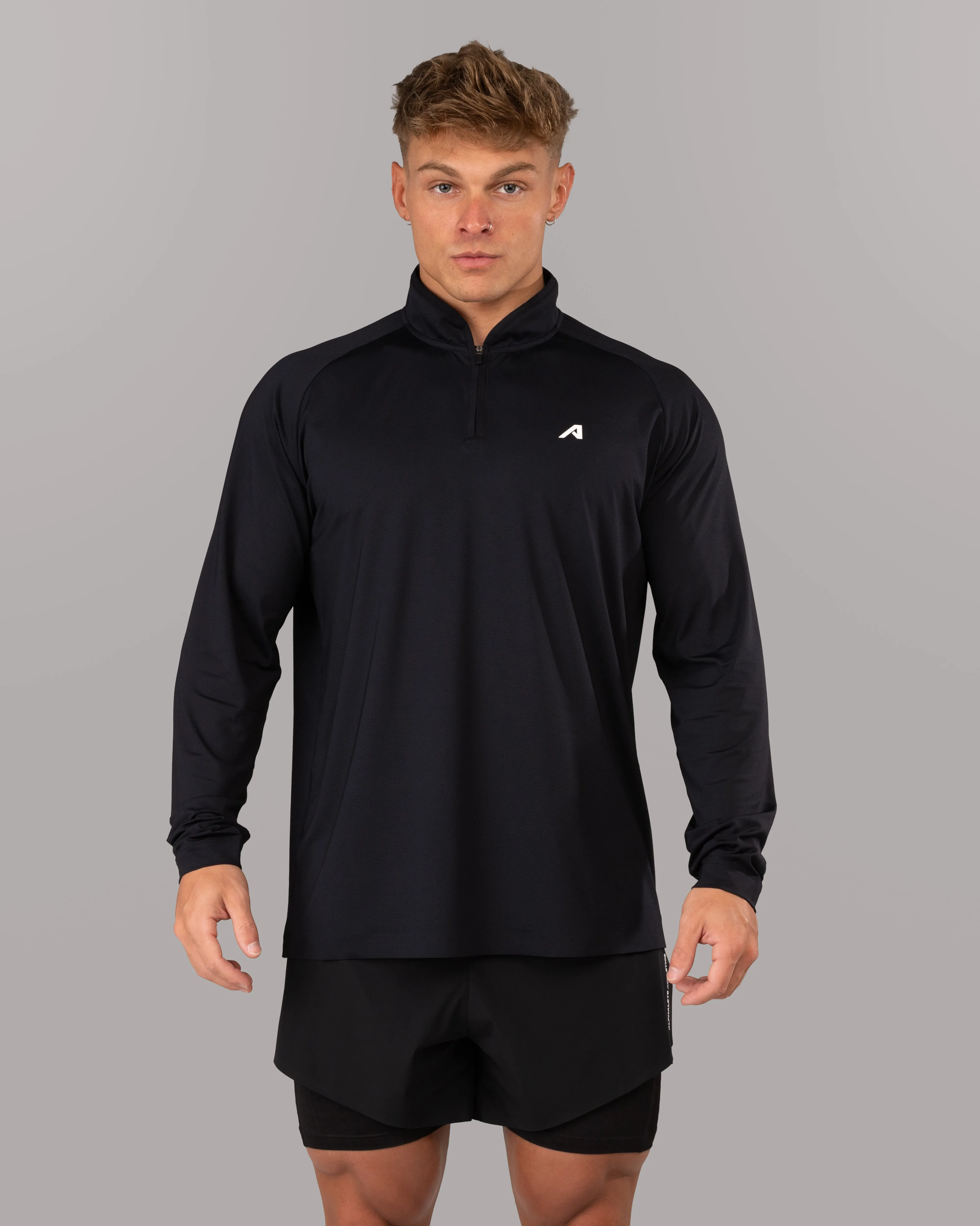 Polka - dotted Racer Quarter Zip - Black