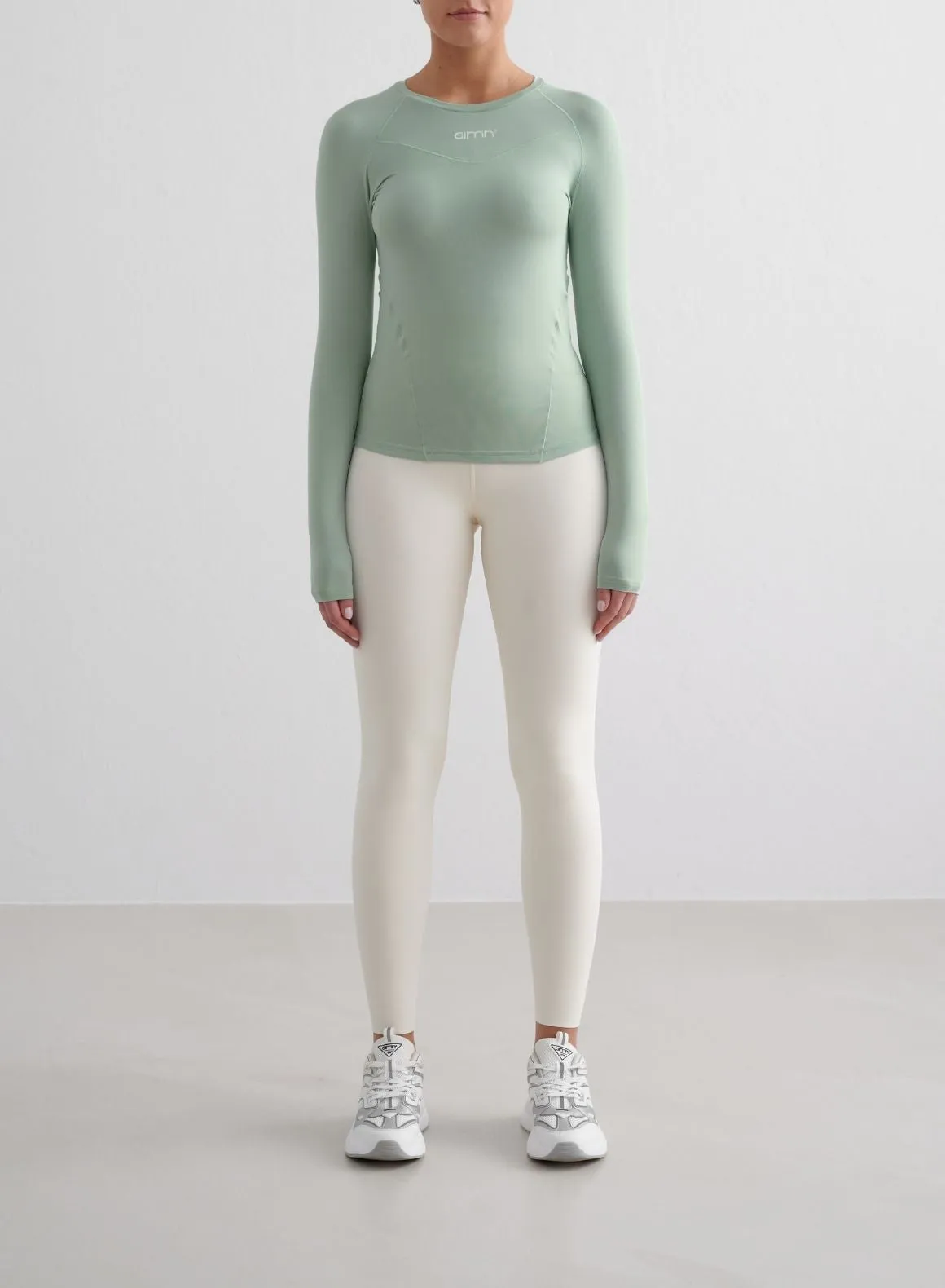Tagless Neck Design Chiffon Aqua Soft Basic Long Sleeve