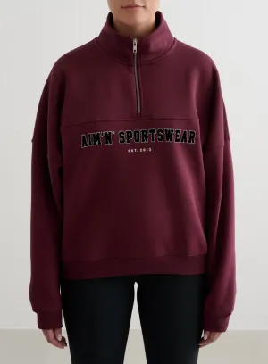 Cherry Varsity Sweat Half Zip Non Iron Polyester Blend Outdoor Activity