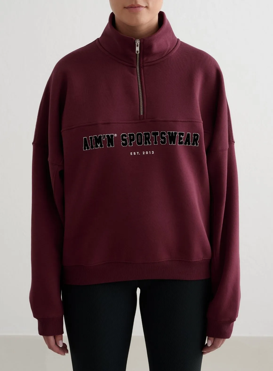 Cherry Varsity Sweat Half Zip Non Iron Polyester Blend Outdoor Activity