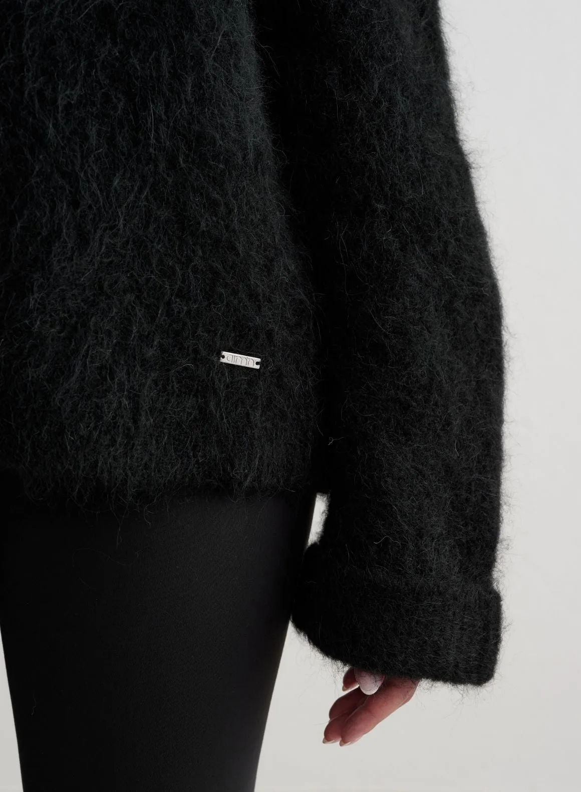 Black Alpaca Knit Sweater Wrinkle Resistant Texture polka dot style