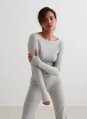 Affordable Photography Grey Melange Ease Ribbed Long Sleeve Top
