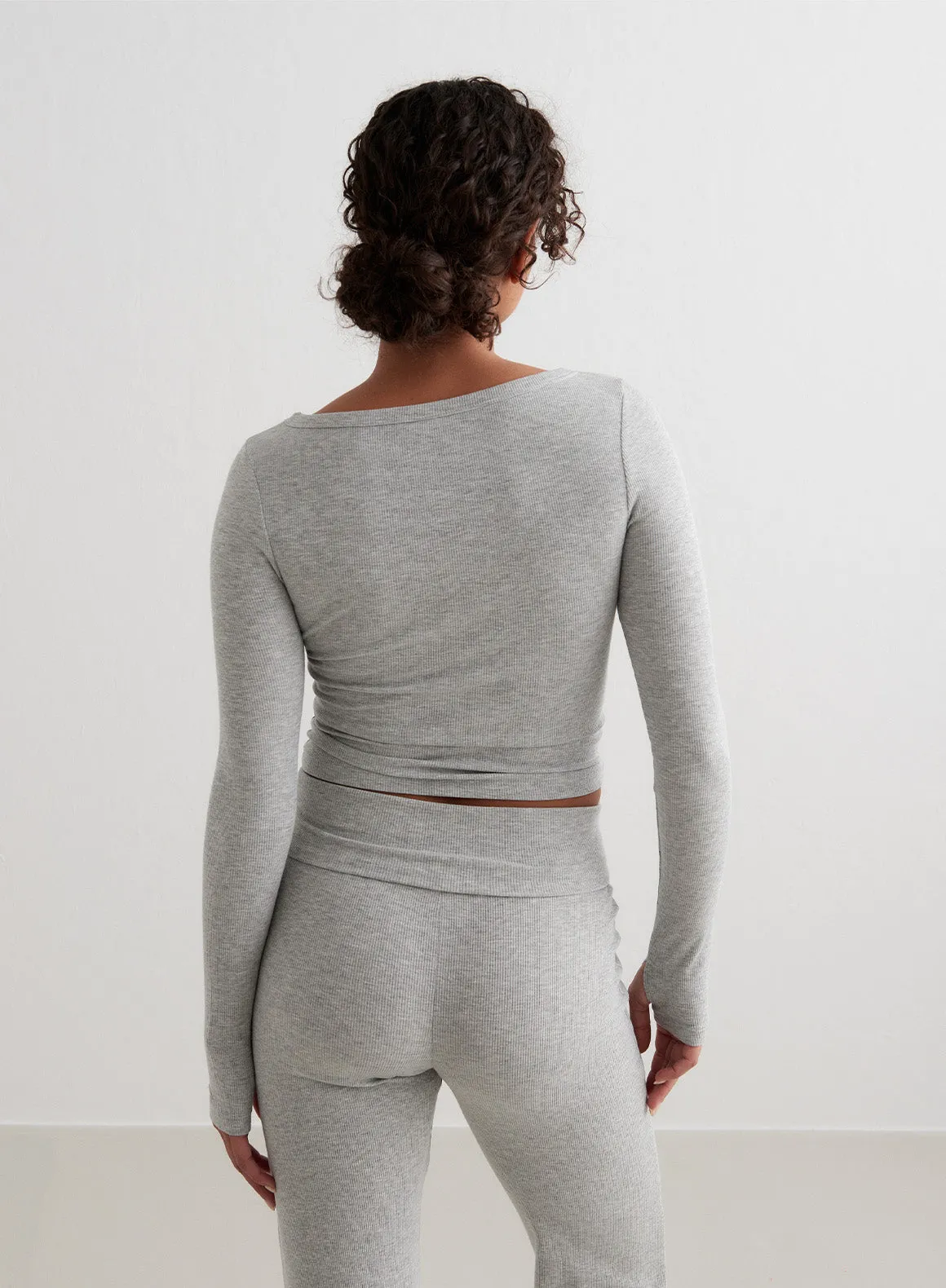 Grey Melange Ease Ribbed Long Sleeve Top Organic