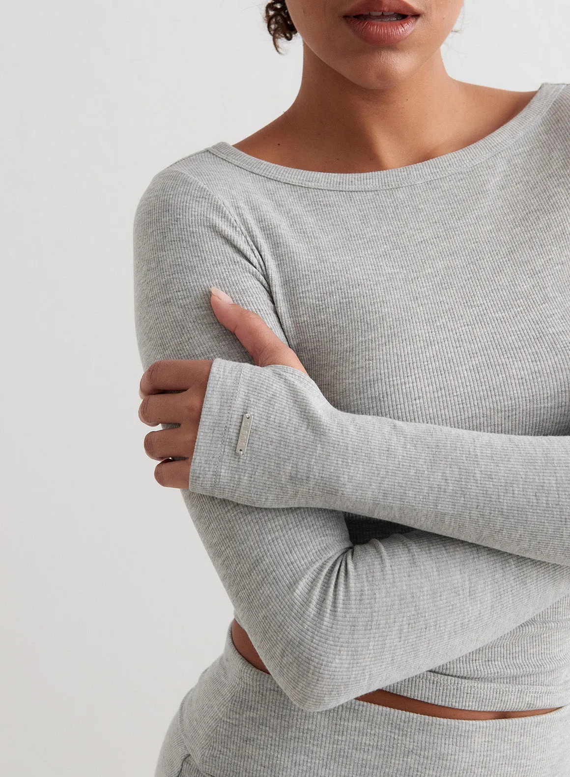Bracelet Swimsuit Grey Melange Ease Ribbed Long Sleeve Top