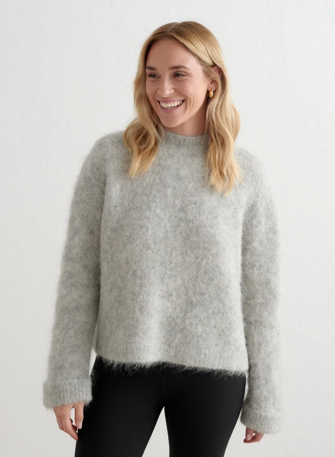Grey Melange Alpaca Knit Sweater skincare