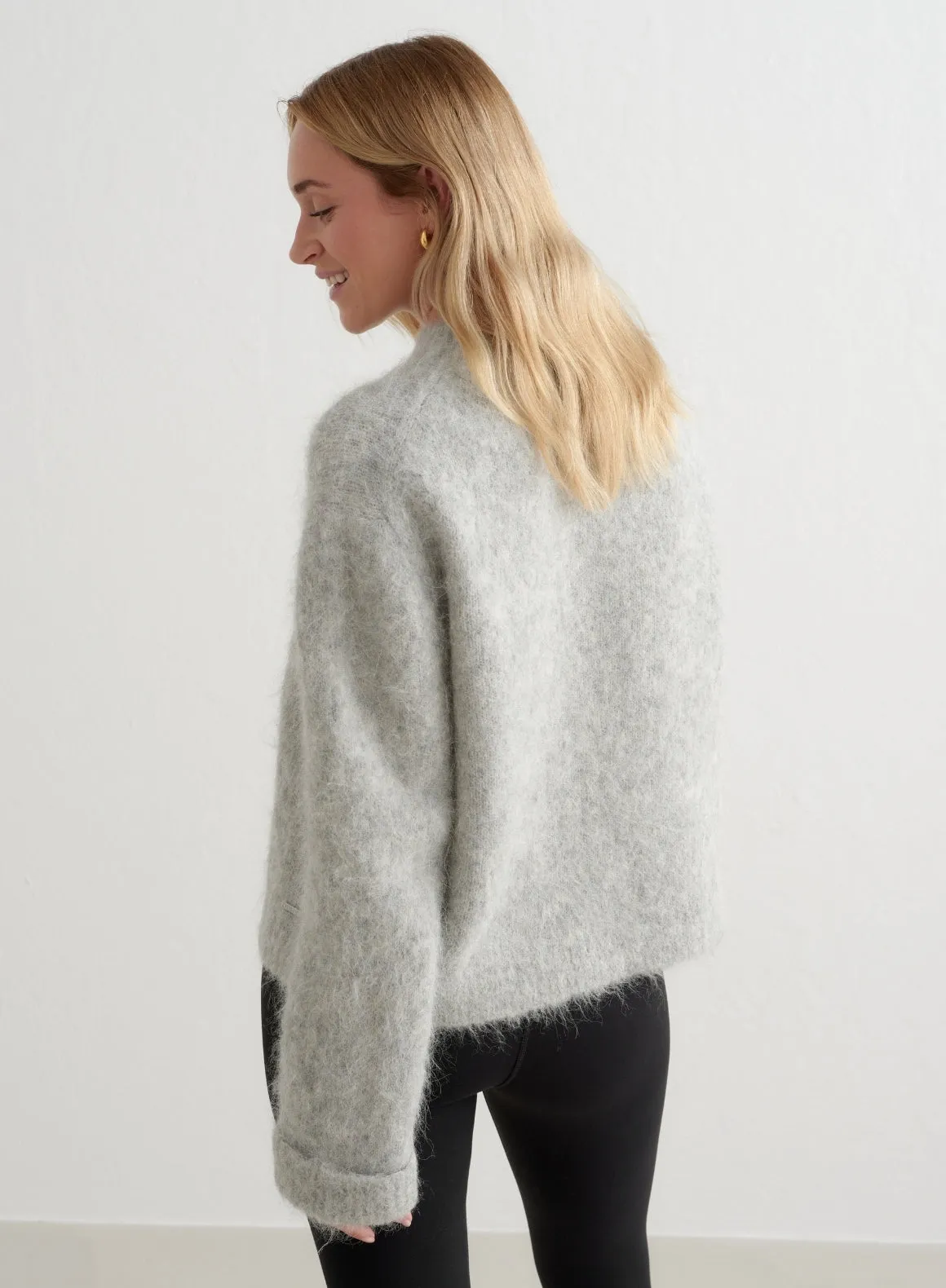 Stylish Dark Grey Melange Alpaca Knit Sweater