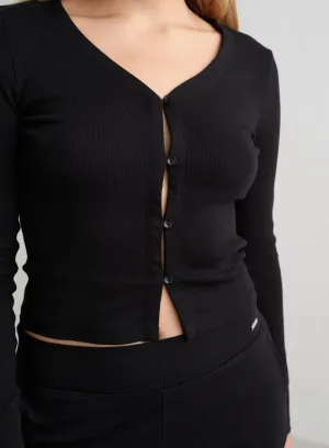 Black Ease Ribbed Cardigan Easy Care Woolen
