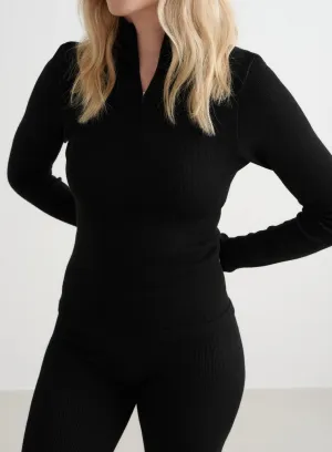 Black Ribbed Wool Half Zip Writer