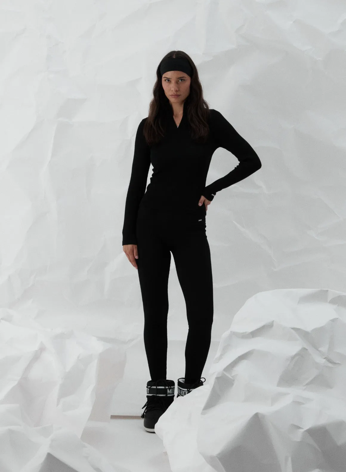 Black Ribbed Wool Half Zip Beach related Breathable