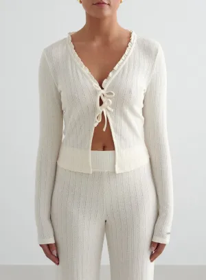 Photo Zip Up Almond White Pointelle Cardigan