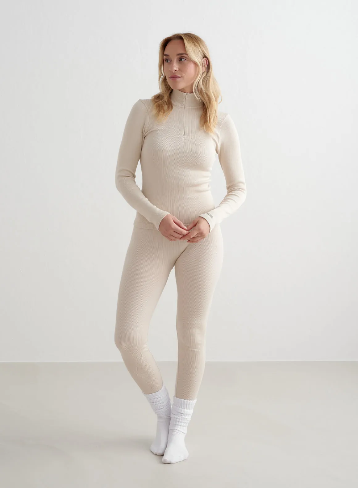 Autumn autumn clothing Caf?? Au Lait Ribbed Wool Half Zip