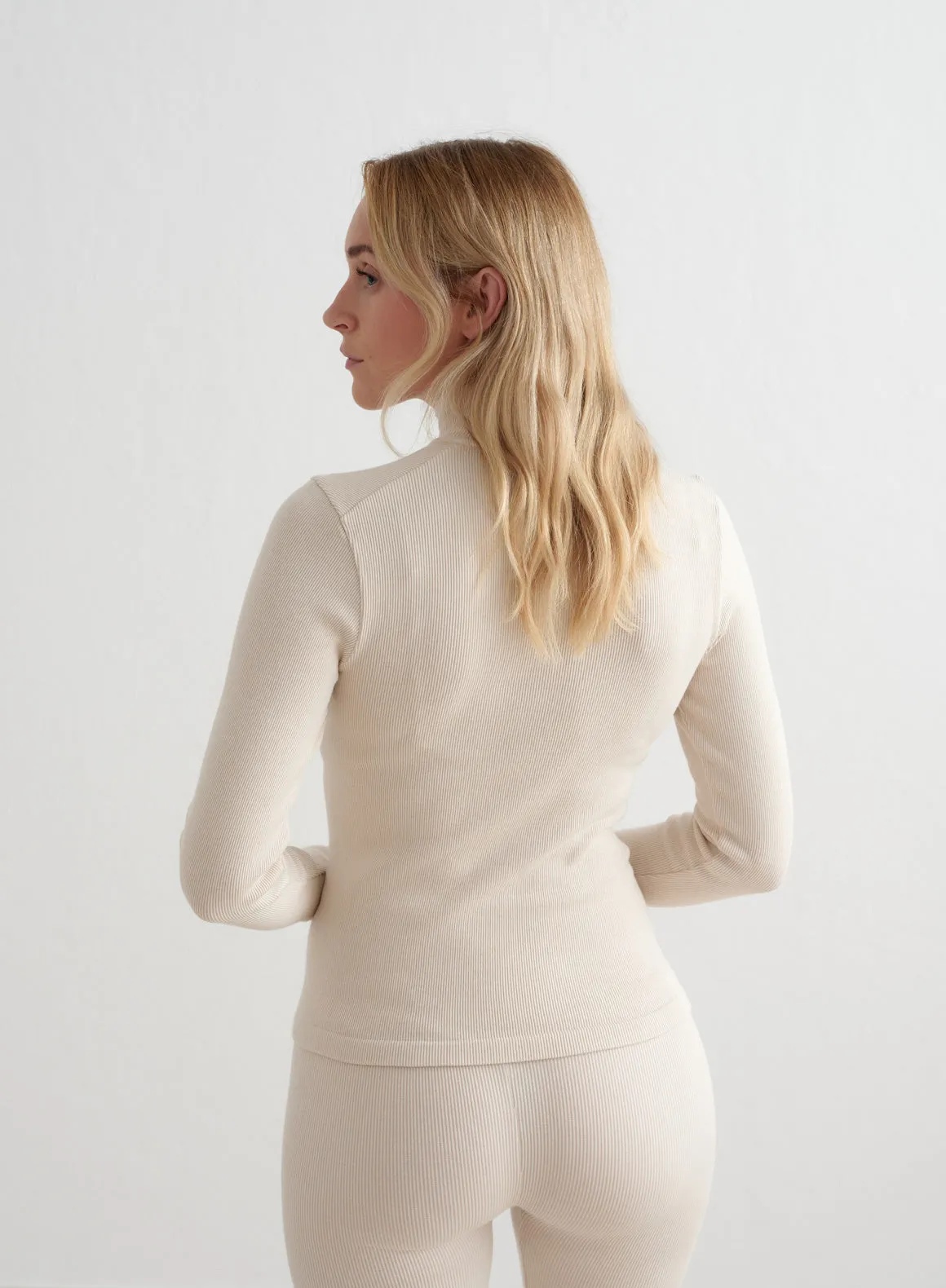 Caf?? Au Lait Ribbed Wool Half Zip Layer Frame