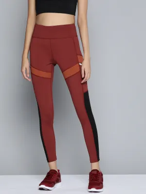 Studio Practice Comfort Seeker Anti Odor Fitness Training Alcis Women Maroon and Orange Colourblocked Tights