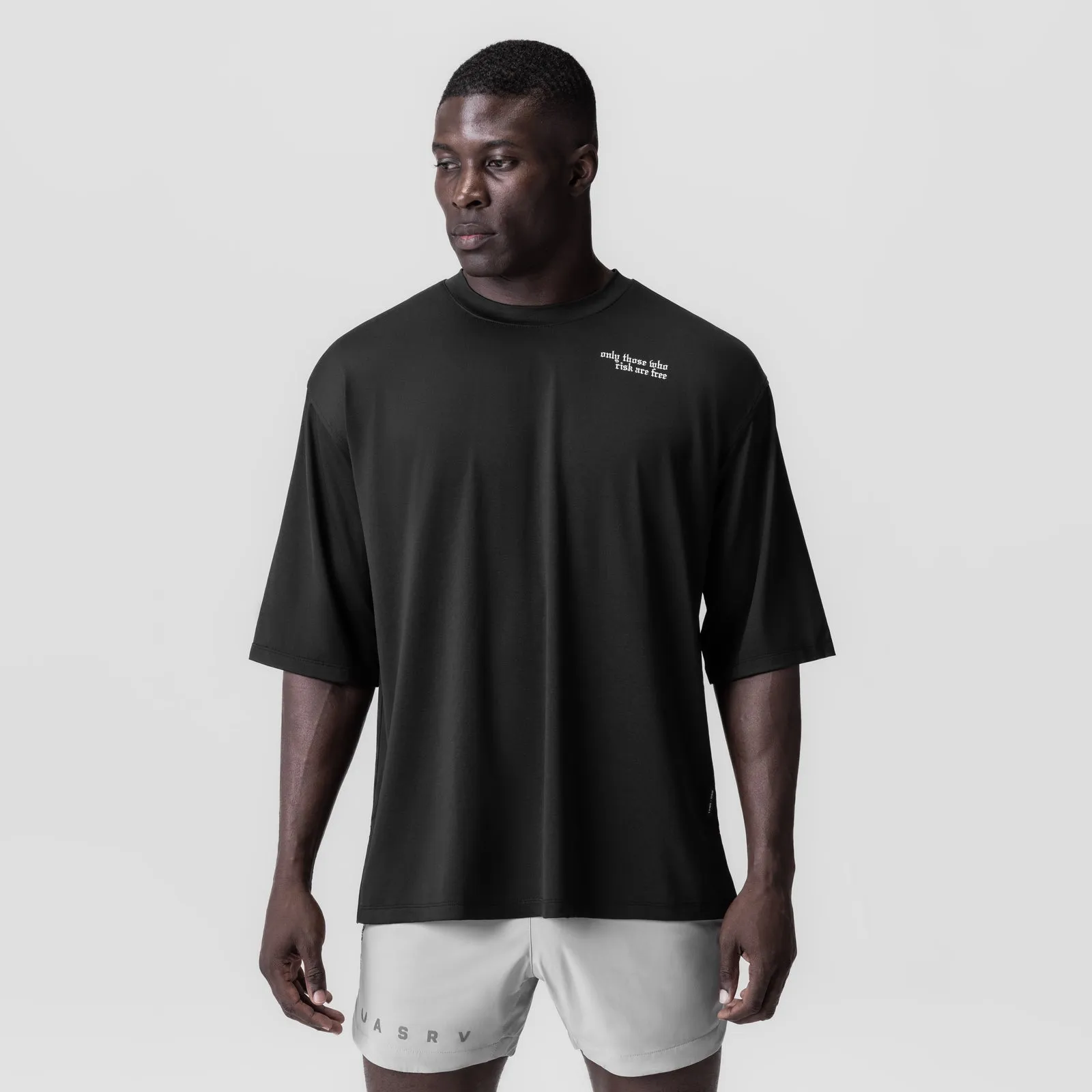 harmonious Relaxed Look 0841. 3D-Lite? 2.0 Lycra? 3/4-Sleeve Oversized Tee - Black "Brush Wings"