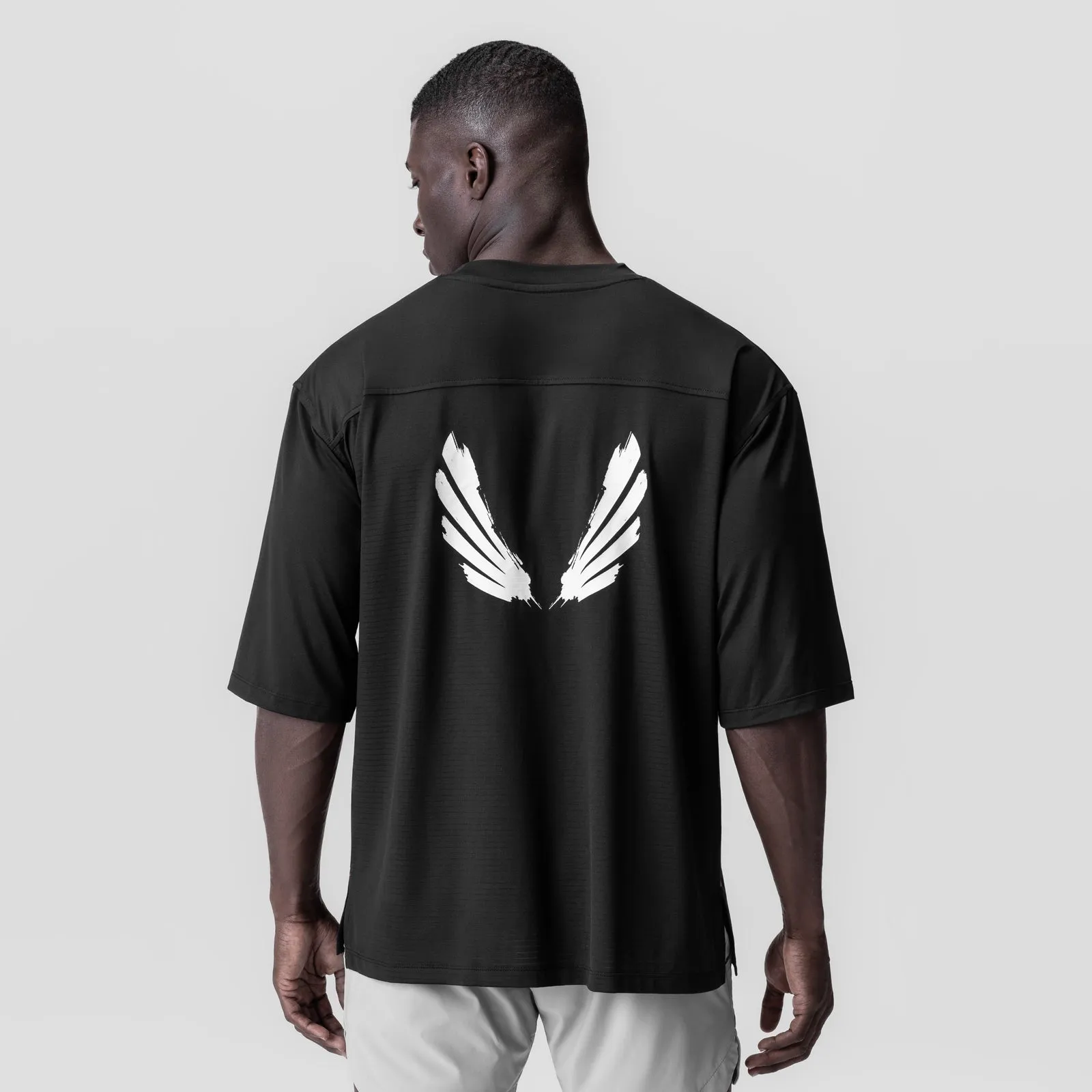 Teenager coolness Classic Style 0841. 3D-Lite? 2.0 Lycra? 3/4-Sleeve Oversized Tee - Black "Brush Wings"