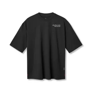 Sustainable Production Process Modern Layering 0841. 3D-Lite? 2.0 Lycra? 3/4-Sleeve Oversized Tee - Black "Brush Wings"