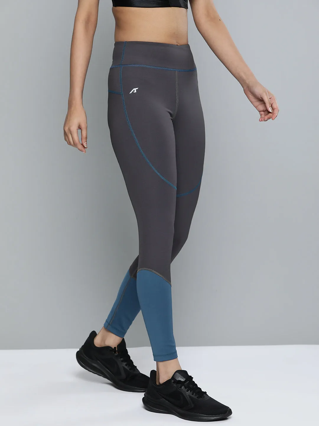 Evening Walk Casual Wearer Alcis Women Grey Teal Blue Colourblocked Tights