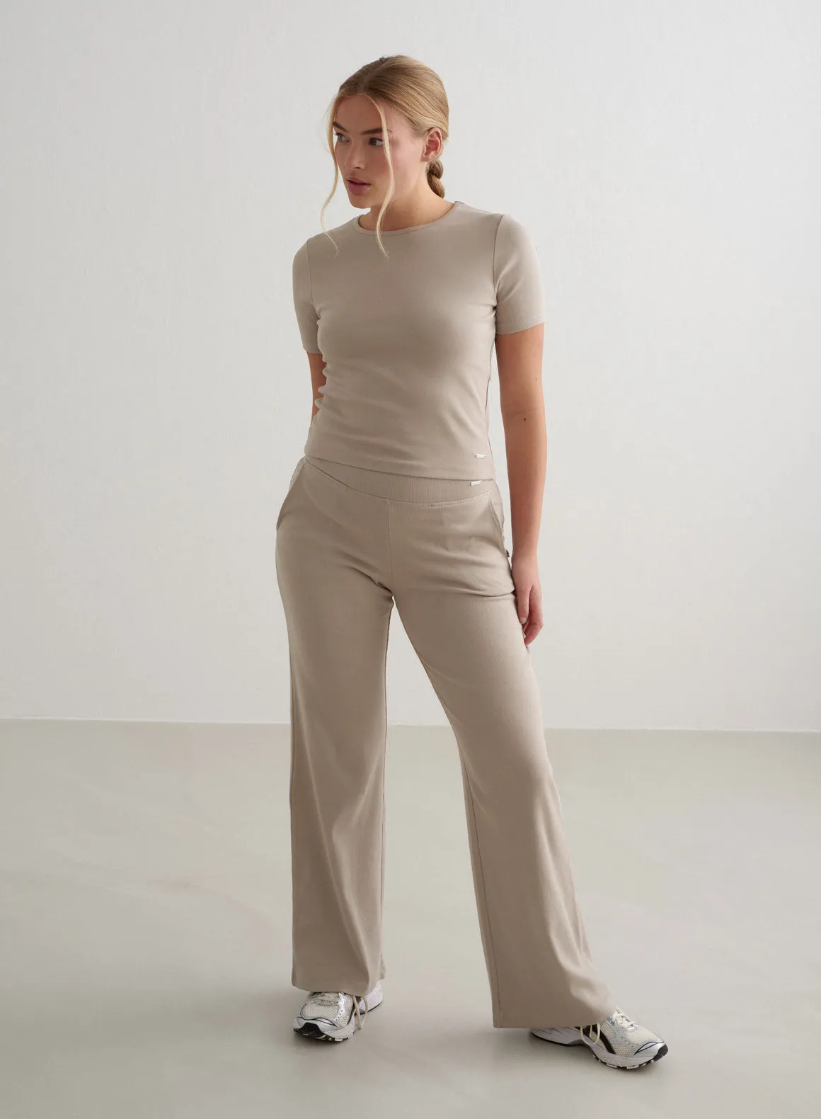 Trendy popularity Double Stitched Seams Dark Clay Ease Ribbed Short Sleeve