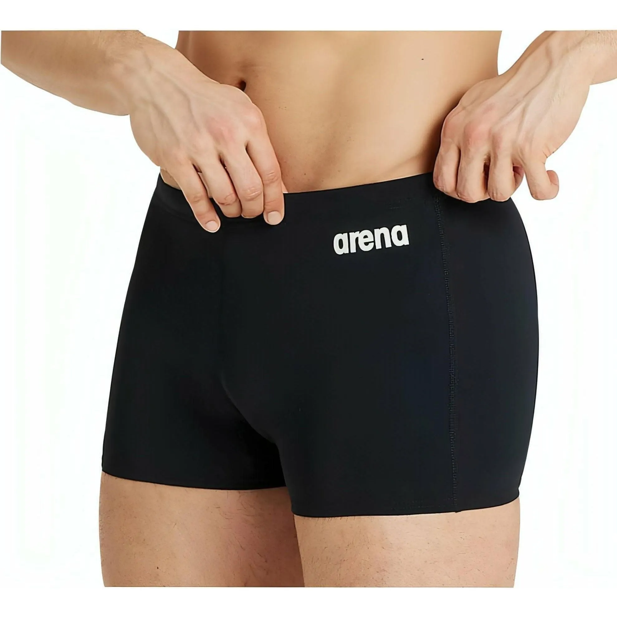 Flexible Waistband Non Chafing Hemlines Arena Solid Mens Swim Shorts - Black
