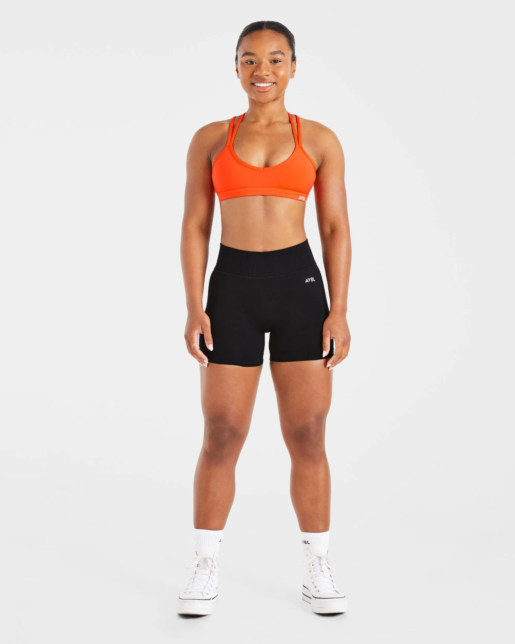 Essential Strappy Sports Bra - Bright Orange Versatile Fabric All Day Wear Comfort