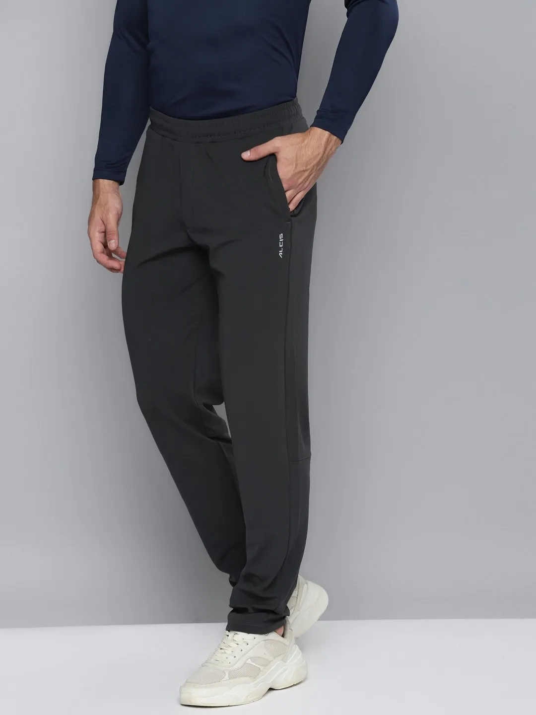Flexible Gusset Versatile use Alcis Men Solid Grey Track Pant