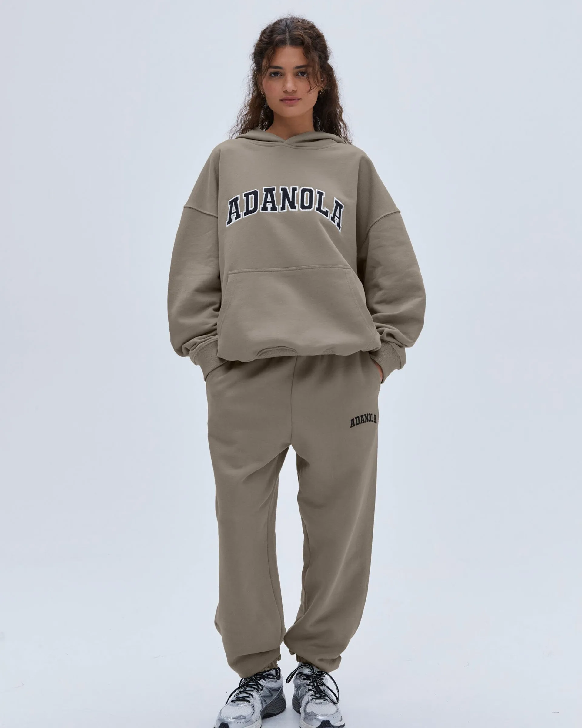 Weekend Ready Curved Waistline Varsity Sweatpants - Clay Beige