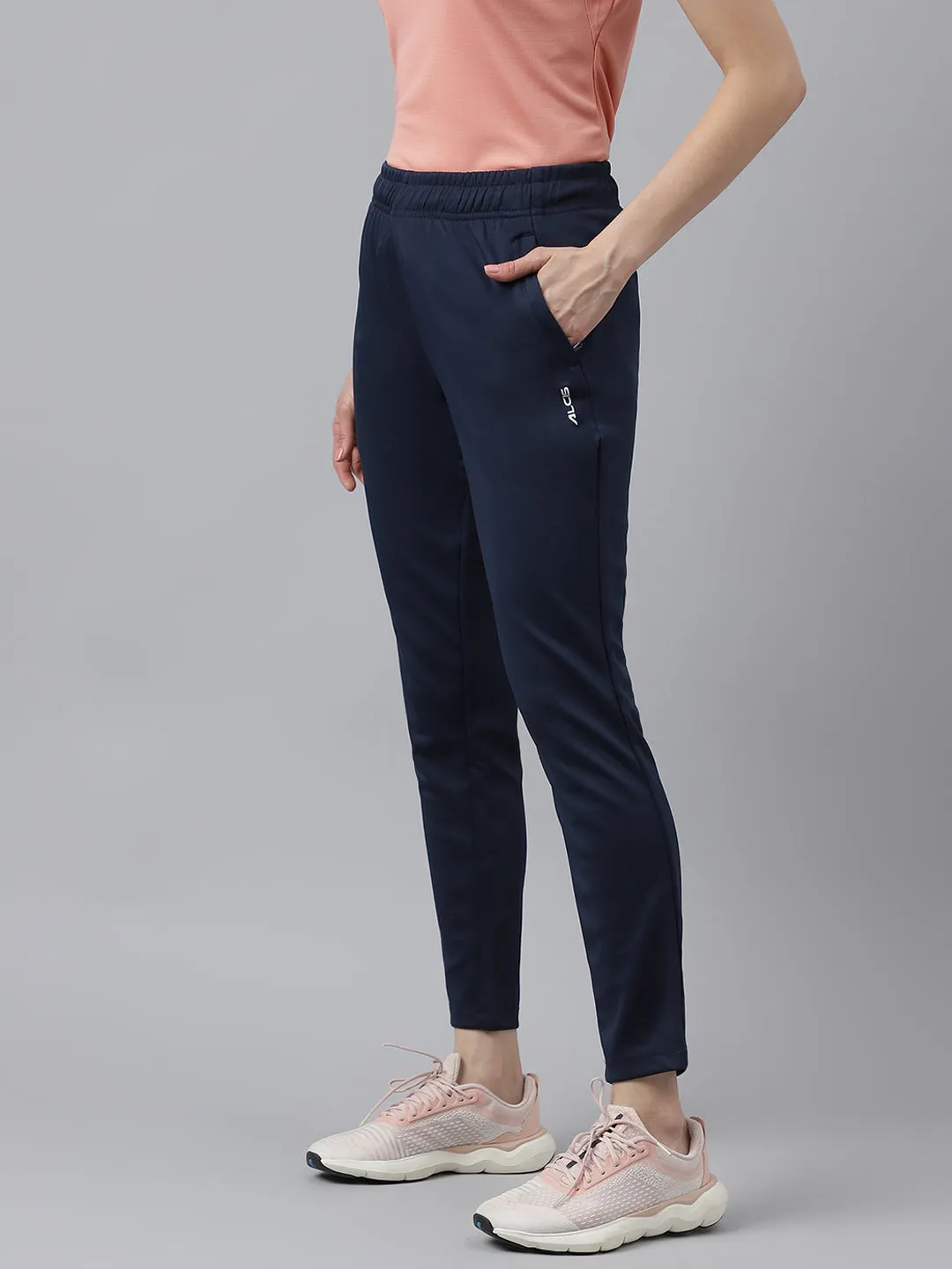 Carbon Infused Fabric Anti Pilling Surface Alcis Women's Navy Anti-Static Drytech  Slim-Fit Training Track Pants