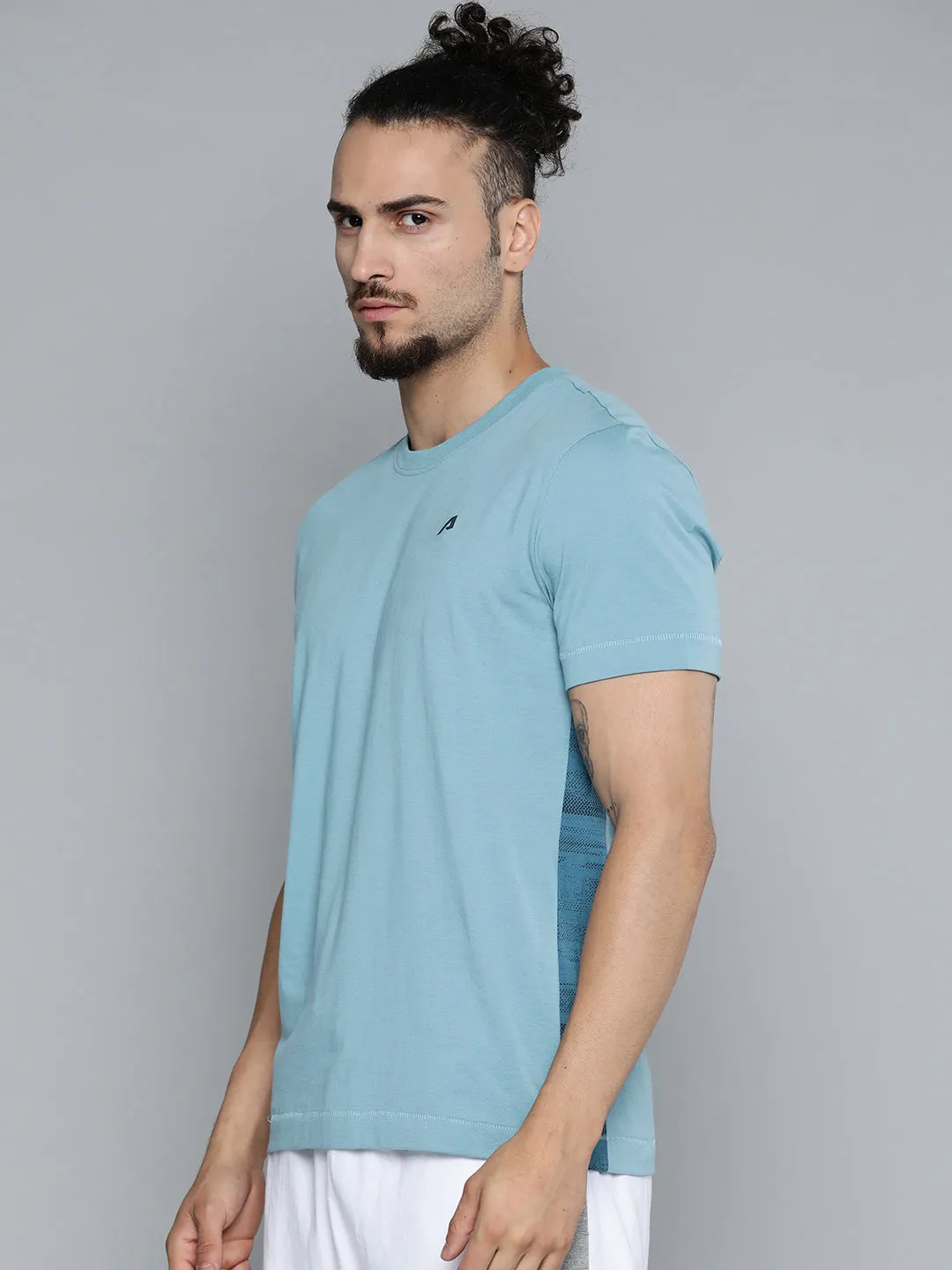 UVProtective Coating Alcis Men Blue Solid Slim Fit Gym T-shirt