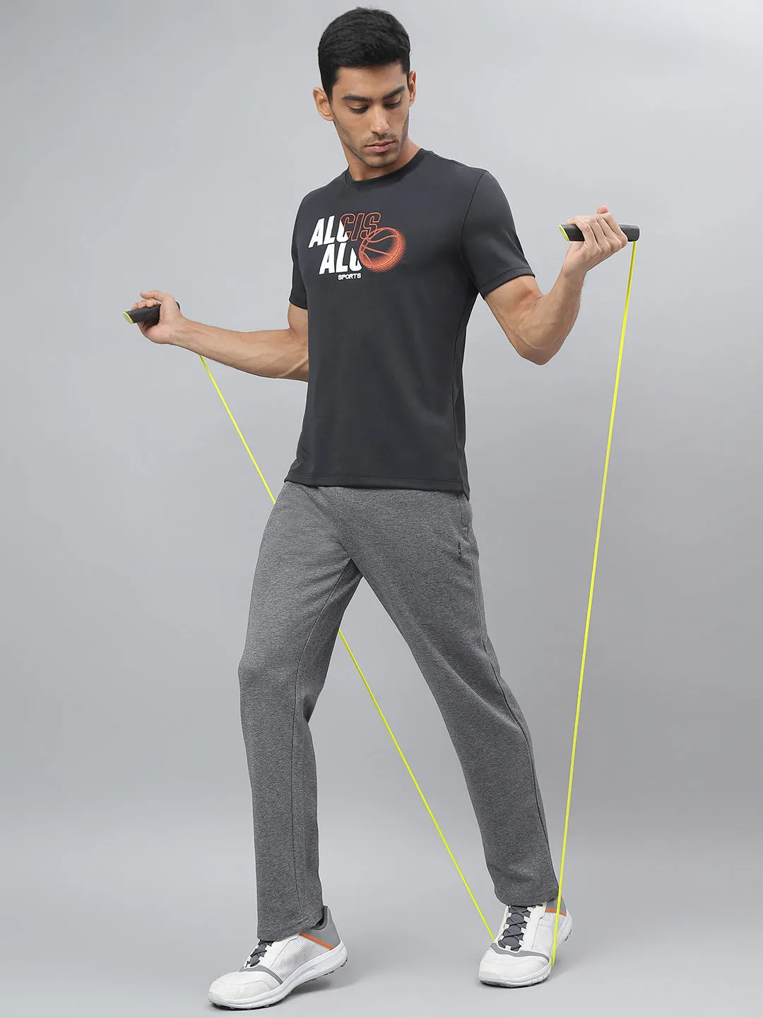 Alcis Men Medium Grey Melange Anti-Static Slim-Fit Training Track Pants Fresh Fit