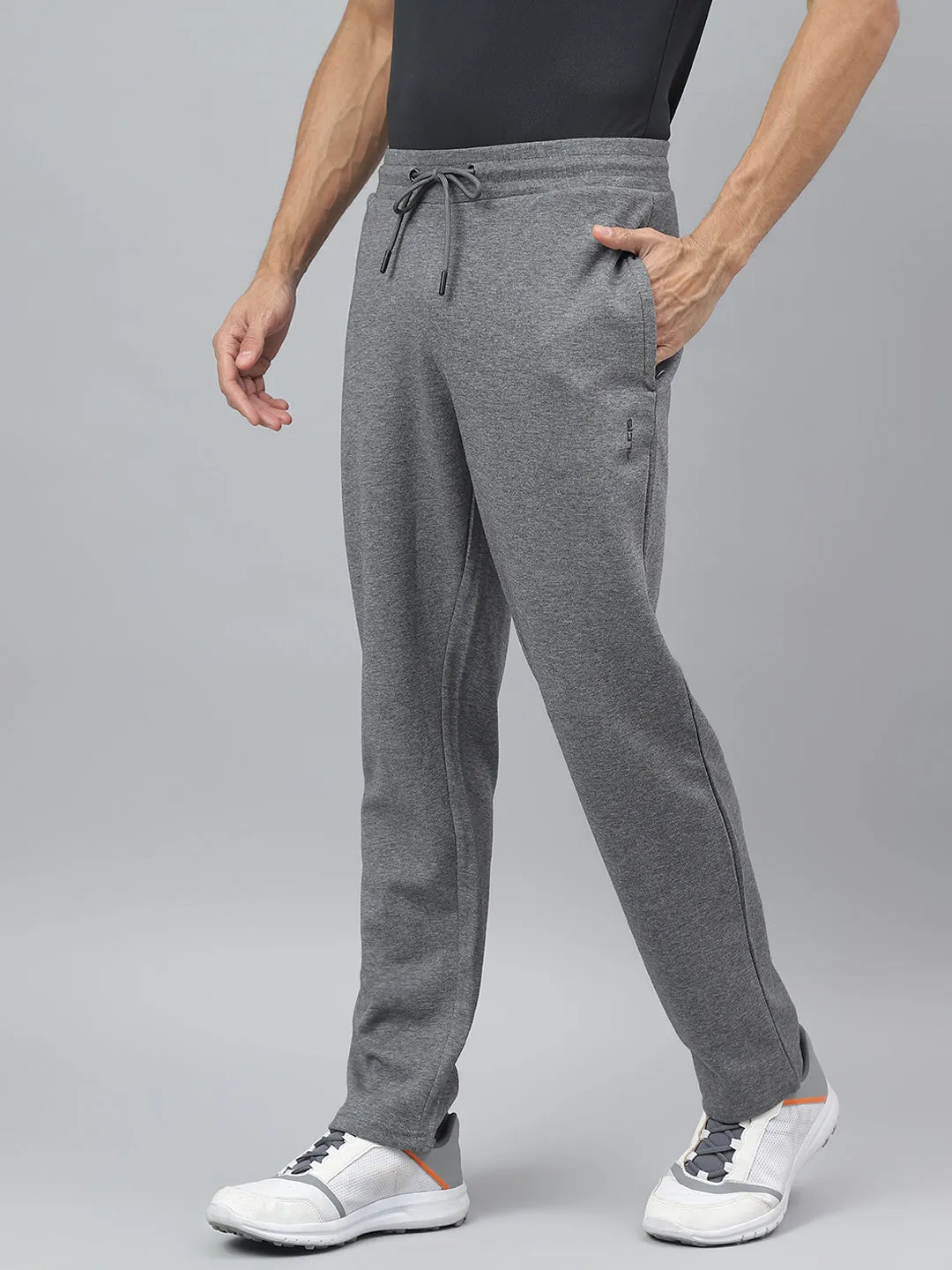 Side slits Functional Look Alcis Men Medium Grey Melange Anti-Static Slim-Fit Training Track Pants
