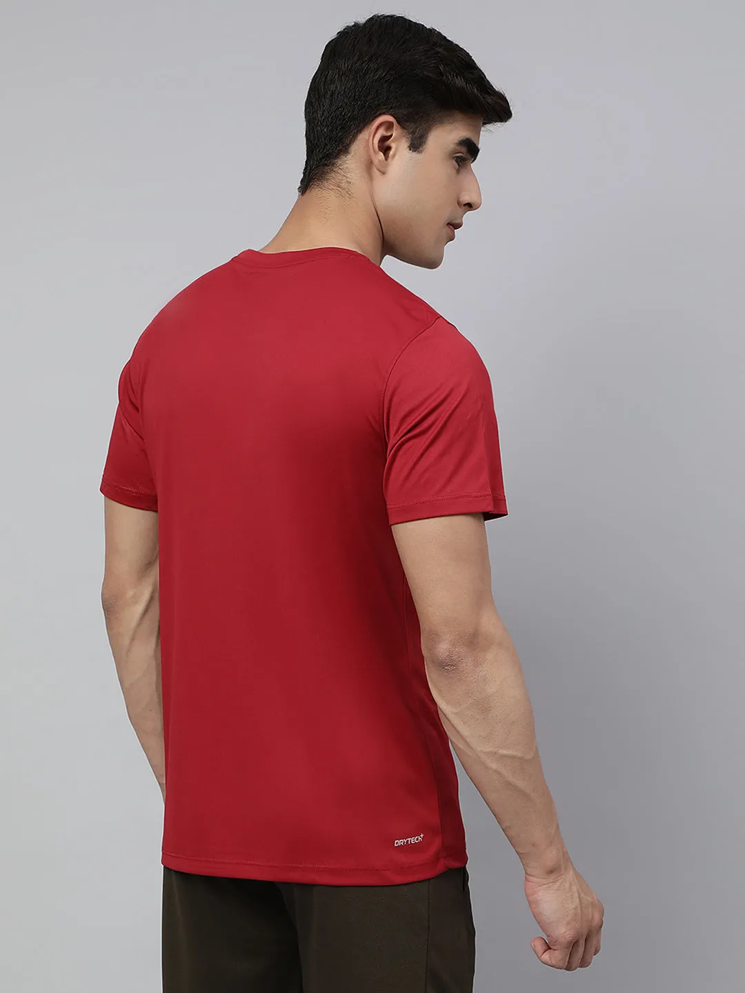 Alcis Men's Red Anti-Static Soft-Touch Slim-Fit Sports for All Round Neck Wonder T-Shirt Spanish Glow Digital Glow