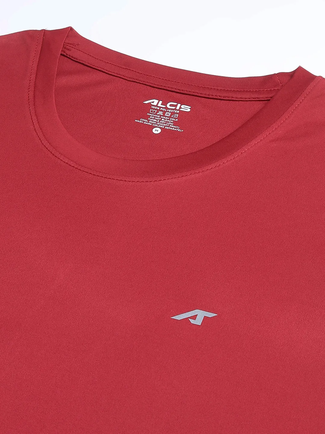DoubleLayerReinforcement UVProtectionFinish Alcis Men's Red Anti-Static Soft-Touch Slim-Fit Sports for All Round Neck Wonder T-Shirt