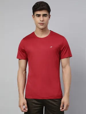 Alcis Men's Red Anti-Static Soft-Touch Slim-Fit Sports for All Round Neck Wonder T-Shirt Sharp Line