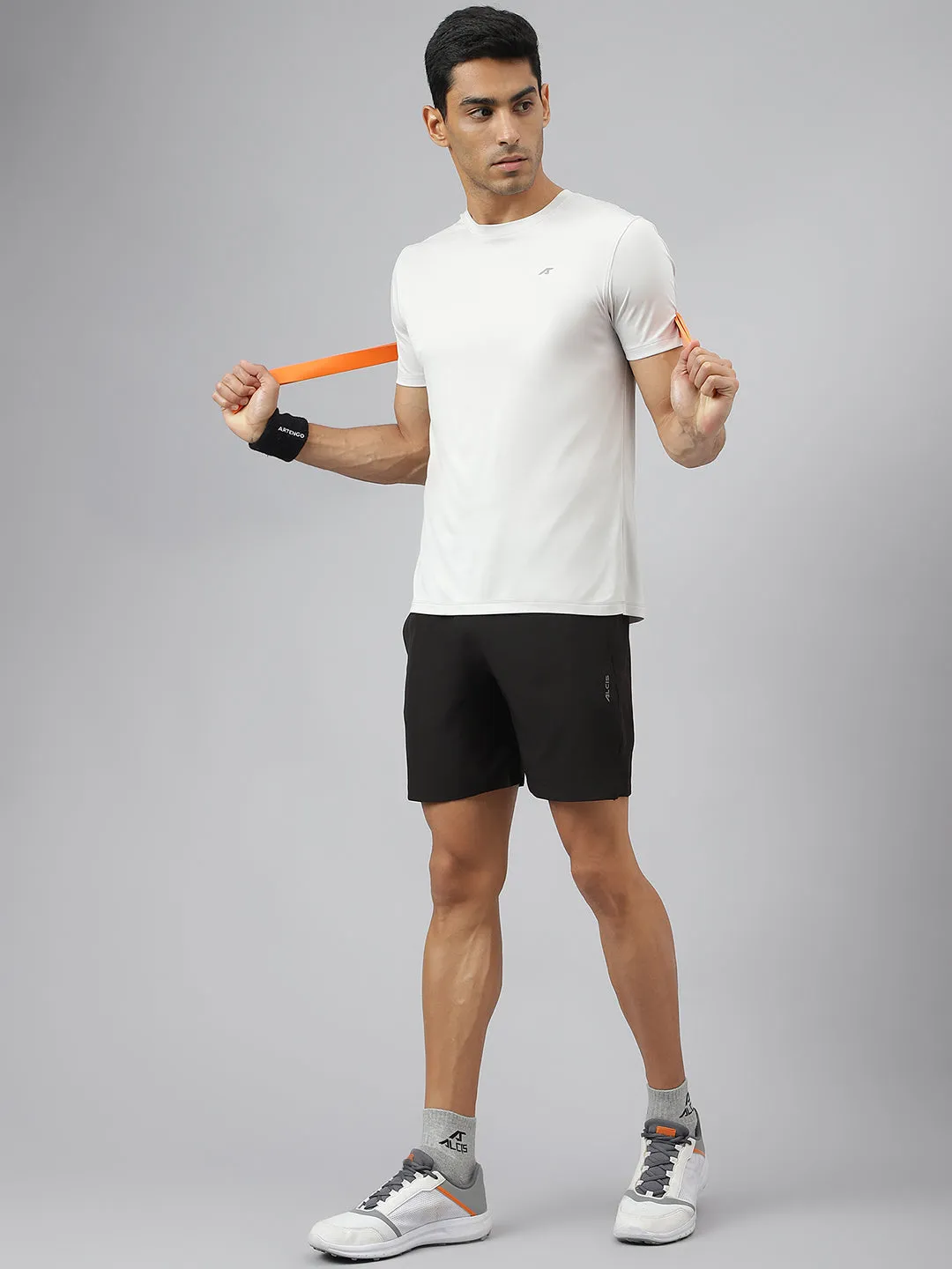 Alcis Men Light Grey Anti-Static Soft-Touch Slim-Fit Sports for All Round Neck Wonder T-Shirt Still Soul Myth Soul