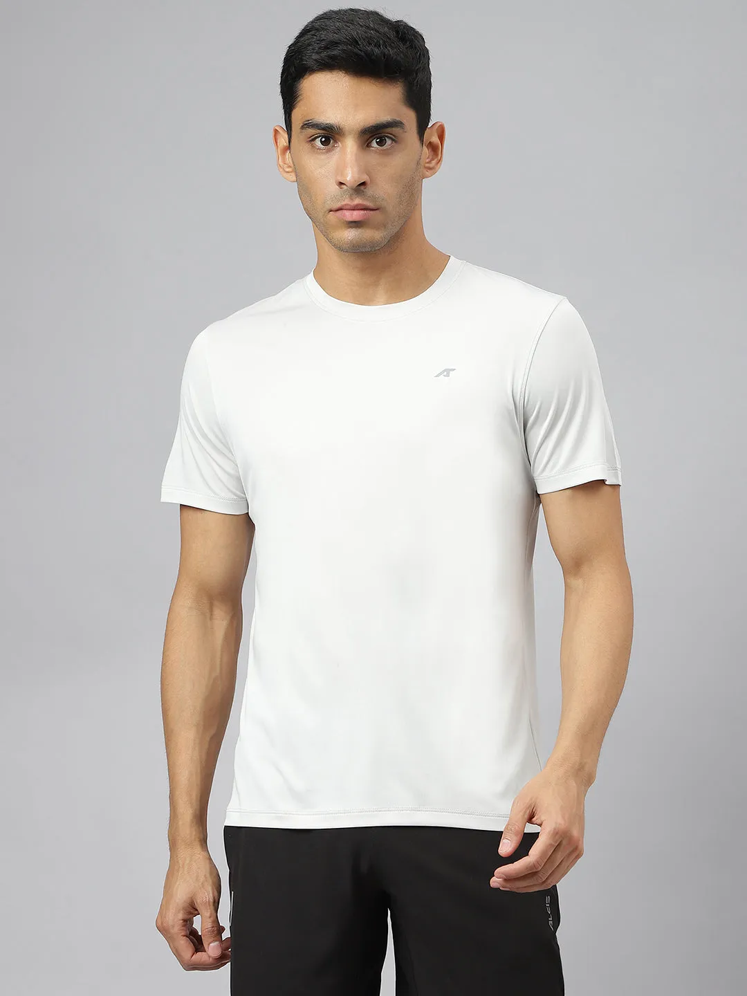 Alcis Men Light Grey Anti-Static Soft-Touch Slim-Fit Sports for All Round Neck Wonder T-Shirt Free Shape Gentle Breeze