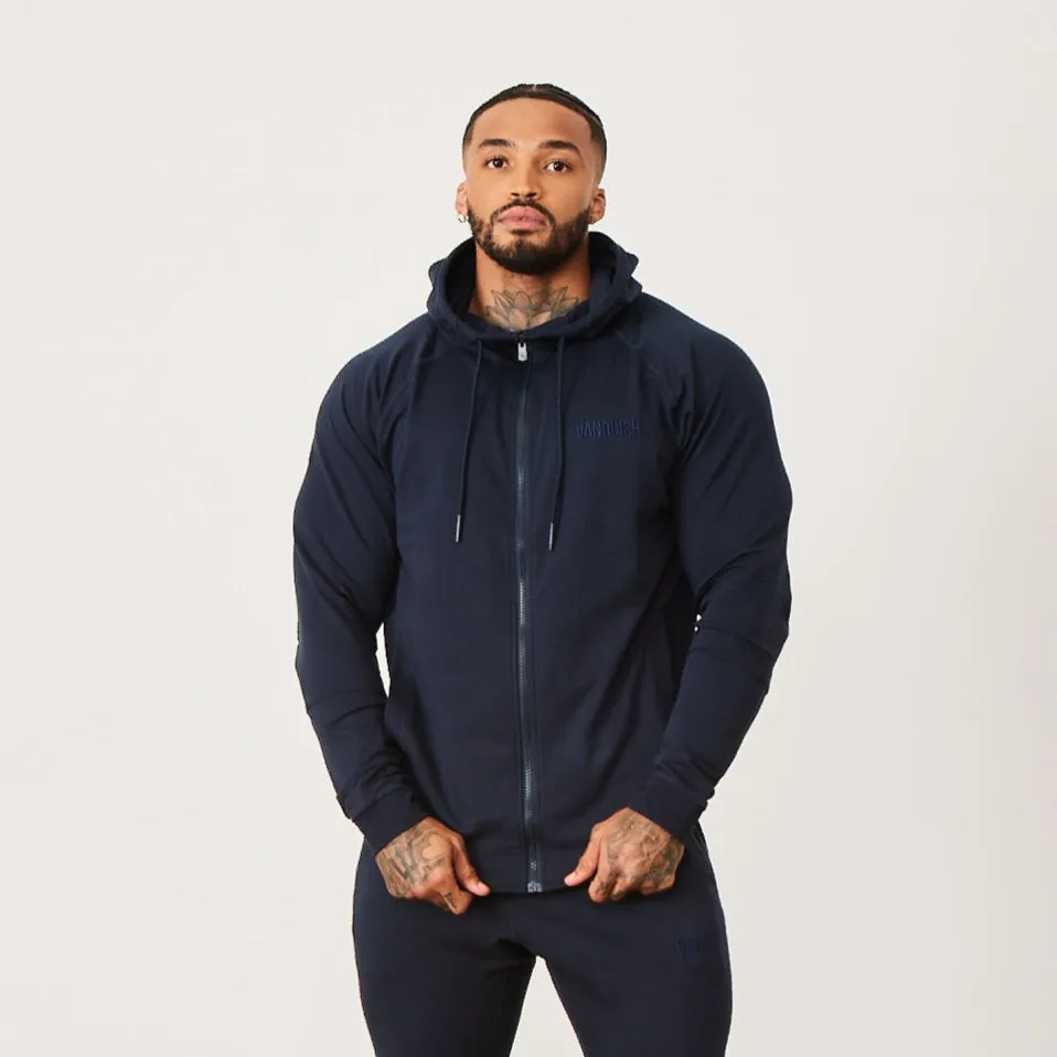 Feathery accents Vanquish Eclipse V2 Navy Blue Full Zip Front Hoodie