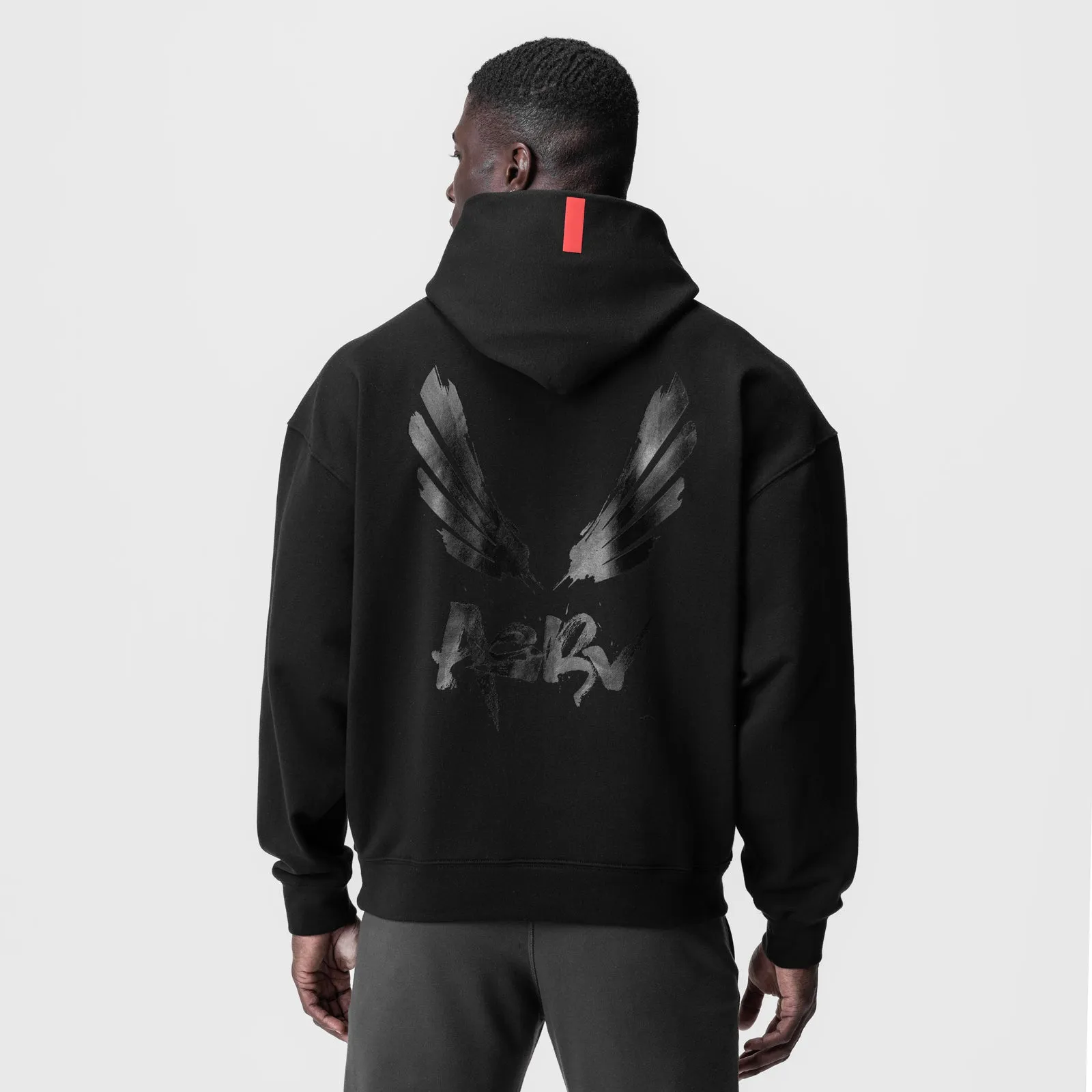 football attire 0874. Tech-Terry? Zip Pocket Hoodie - Black/Black "Brush Wings/ASRV"
