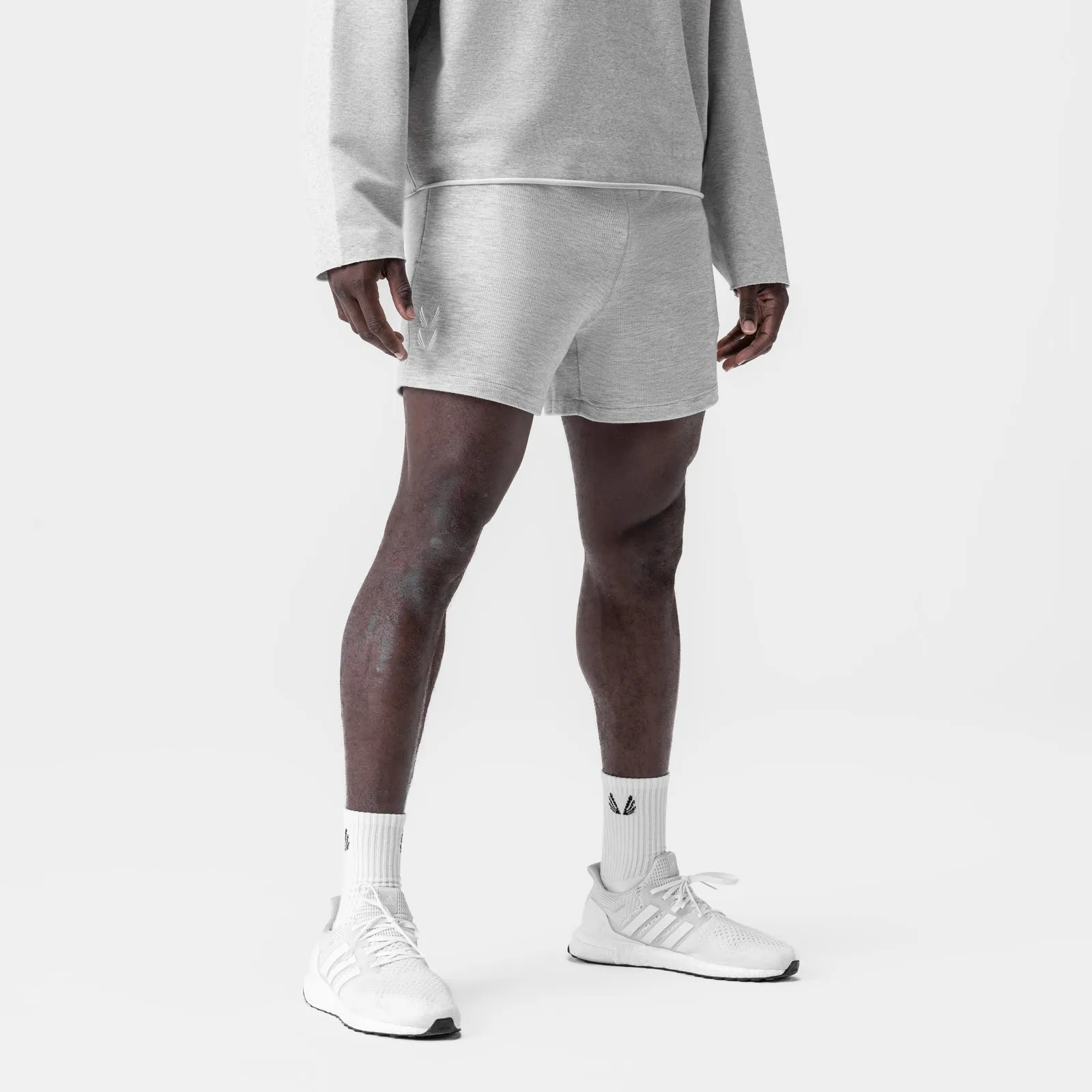 0954. Waffle Knit Sweat Short - Heather Grey Quick Adjust Toggles Ultra Soft Touch