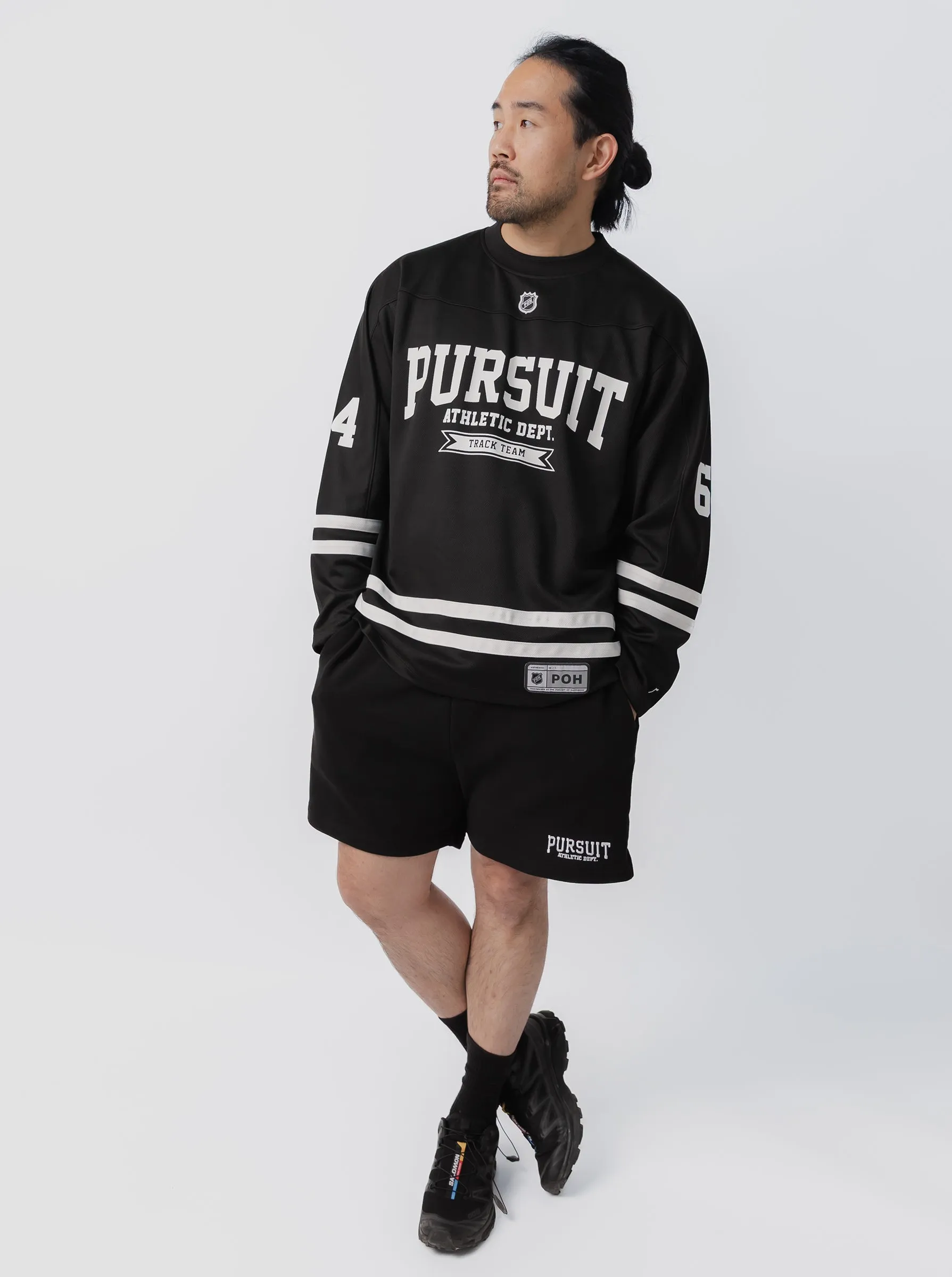 Varsity Hockey Jersey in Court Black Metallic look Flatlock Seam Finish