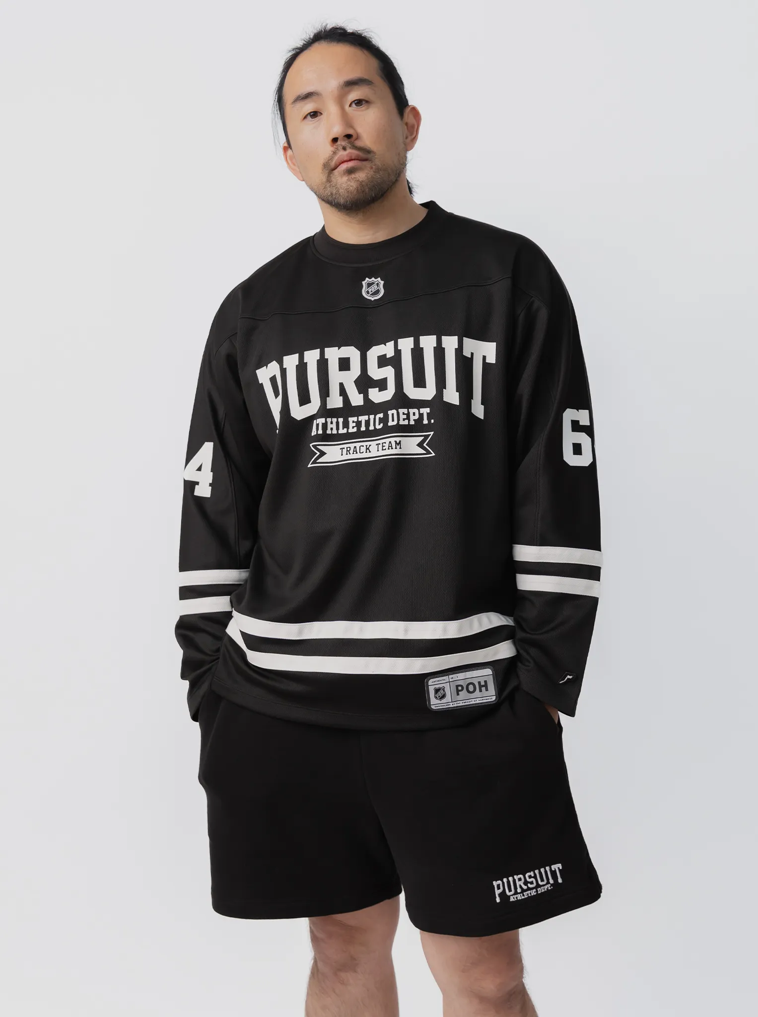 Shape Retention Varsity Hockey Jersey in Court Black