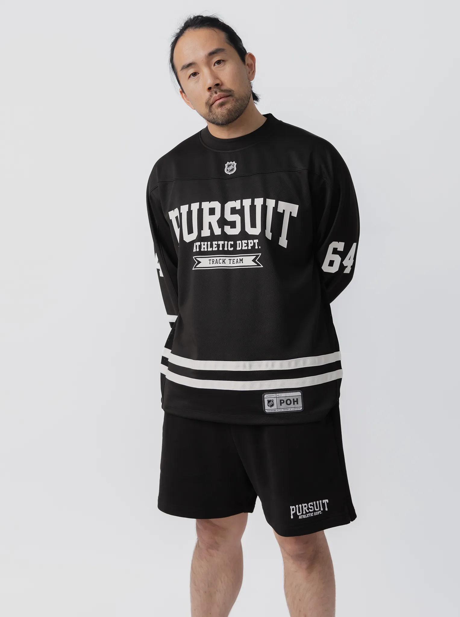 Pockets Tomboy look Varsity Hockey Jersey in Court Black