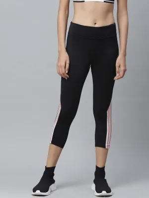Alcis Women Black Striped Detail Fitted Training Three Fourth Tights Flattering Cut Eco Shopper Pilates Session