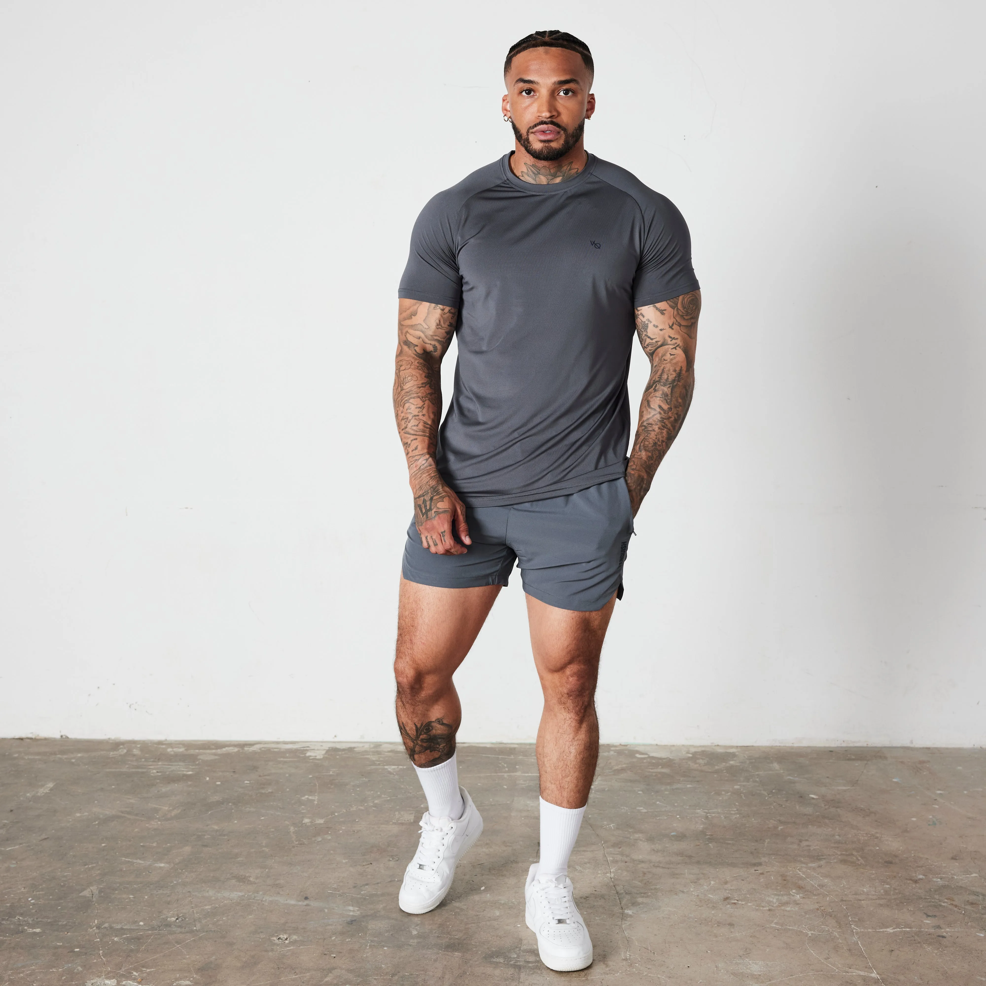 Chafe Free Edging Athletic Cut Vanquish Essential Denim Blue Performance 4" Shorts