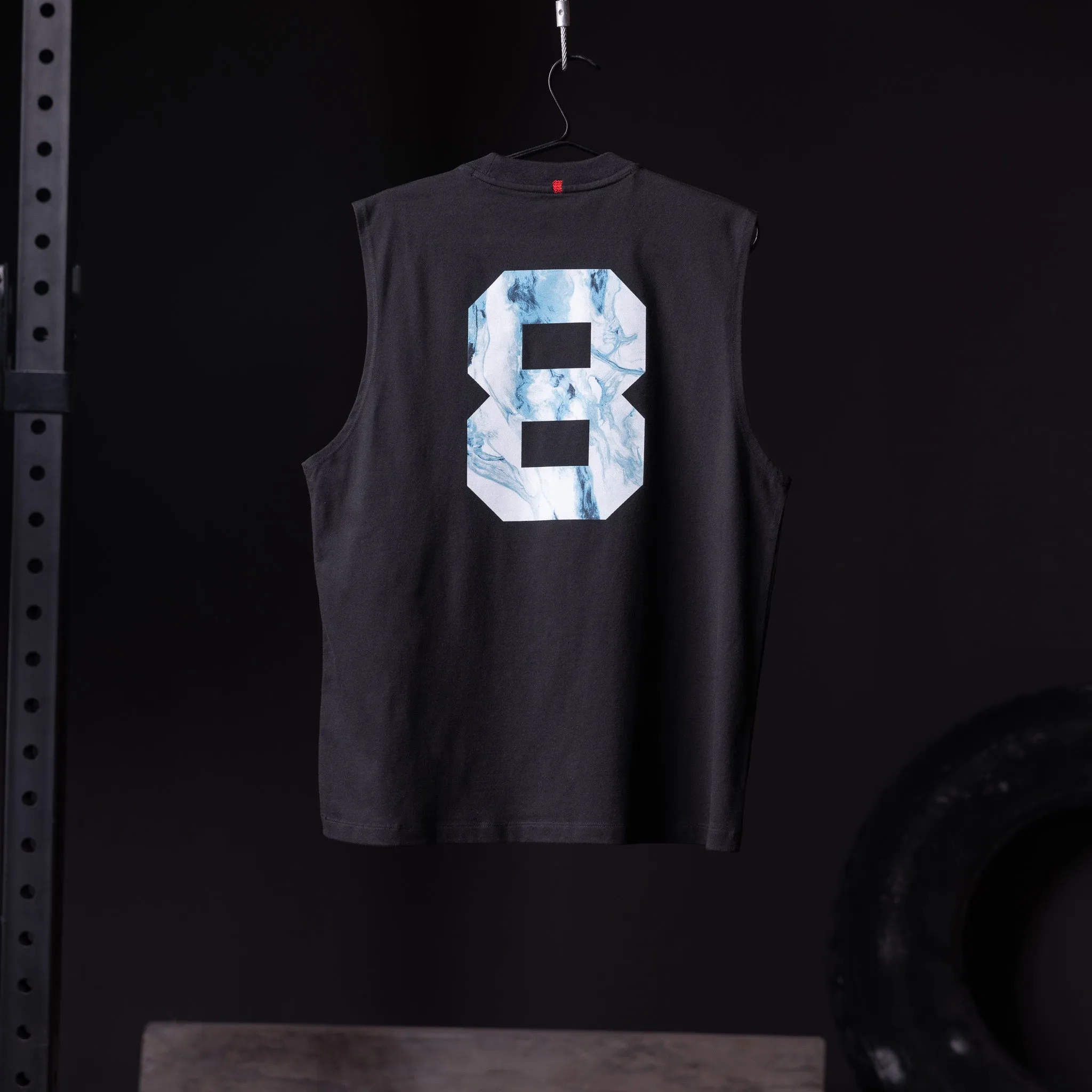 0807. Tech Essential? Relaxed Cutoff - Black "Marble 8" Quick Smooth MoistureWicking Material