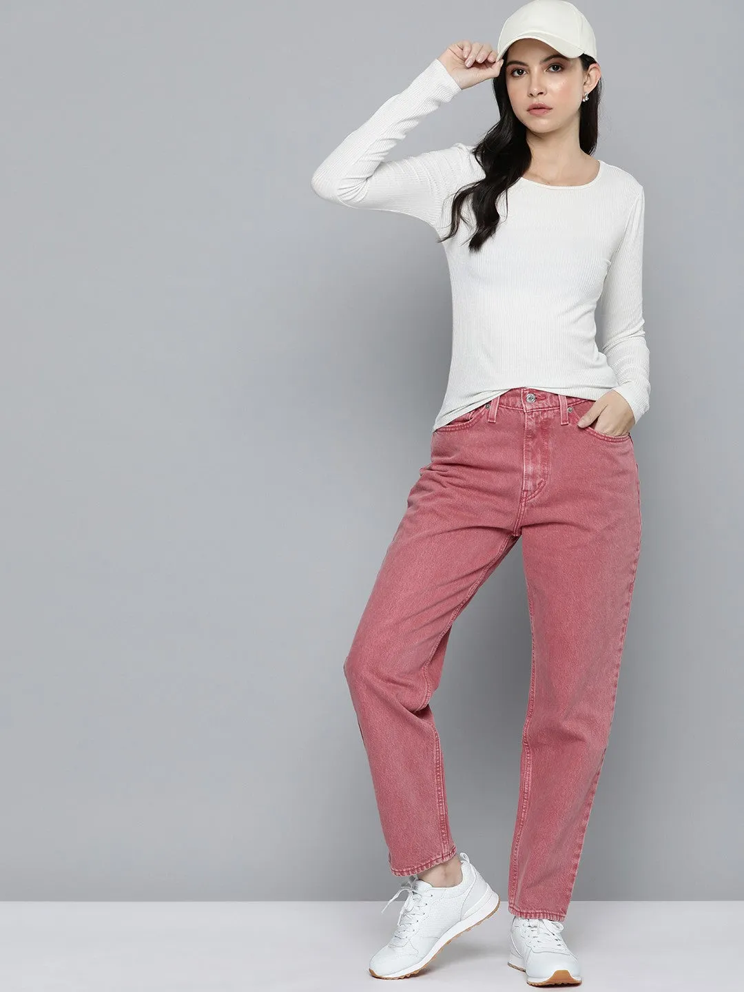 Women's 80s Mom Pink Loose Fit High Rise Jeans City Walk Casual Friday Layered Basics